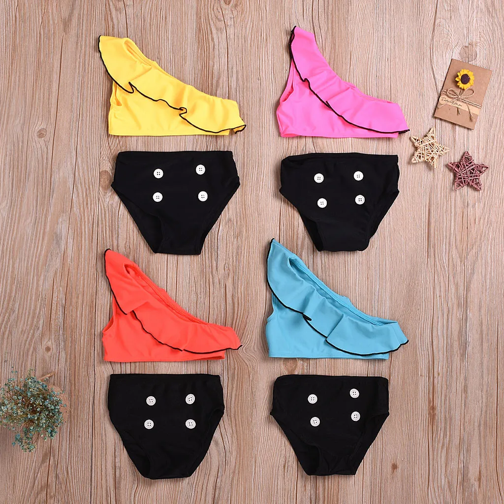 Детский слитный купальник с открытыми плечами однотонная летняя одежда для