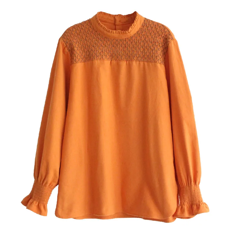 

Lamtrip Colored Thread Embroidery Ruffled Collar Long Sleeve Shirt Women