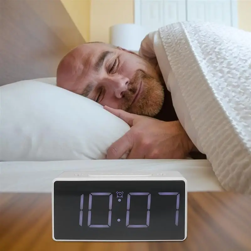 

New Alarm Clock Digital LED Display Mirror Timer Electronic Clock for Student Bedside Office Living Room, White/black