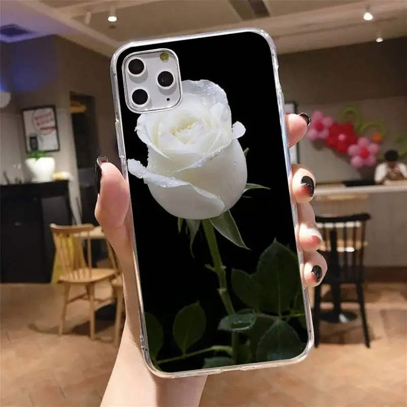 

White Rose flower Phone Case Transparent soft For iphone 5 5s 5c se 6 6s 7 8 11 12 plus mini x xs xr pro max
