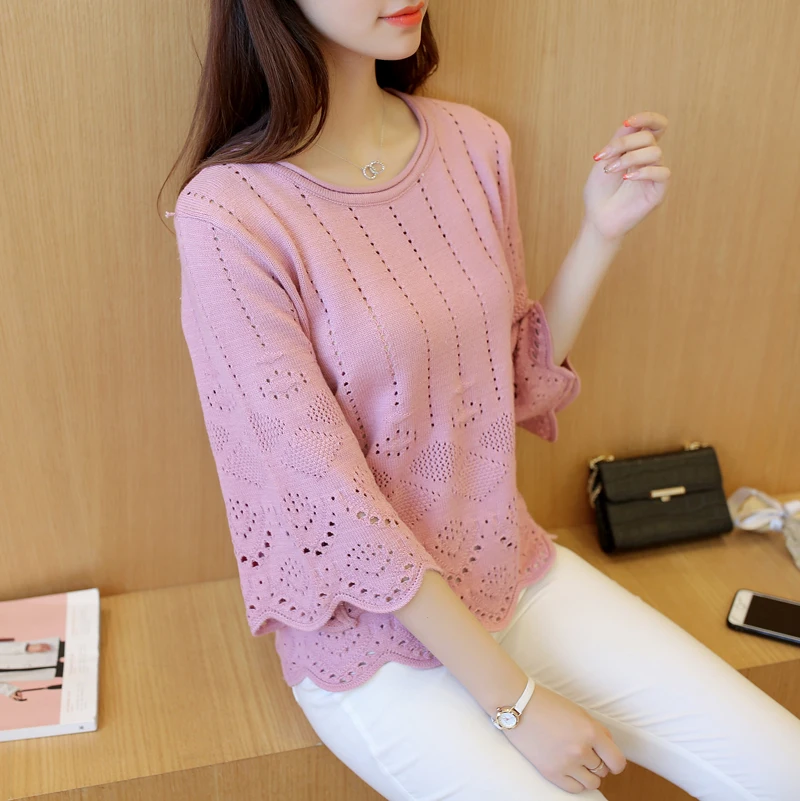 

spring of 2021 the new easing is hollow-out sweater thin knitting render unlined upper garment of western style jacket