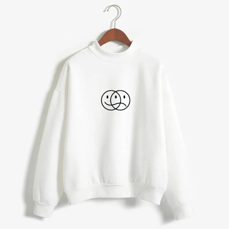 

new Smile Sad Face oversized Sweatshirt Women Korean Streetwear for women clothes Hip Hop Line Print Sport swear Tops Hoodies