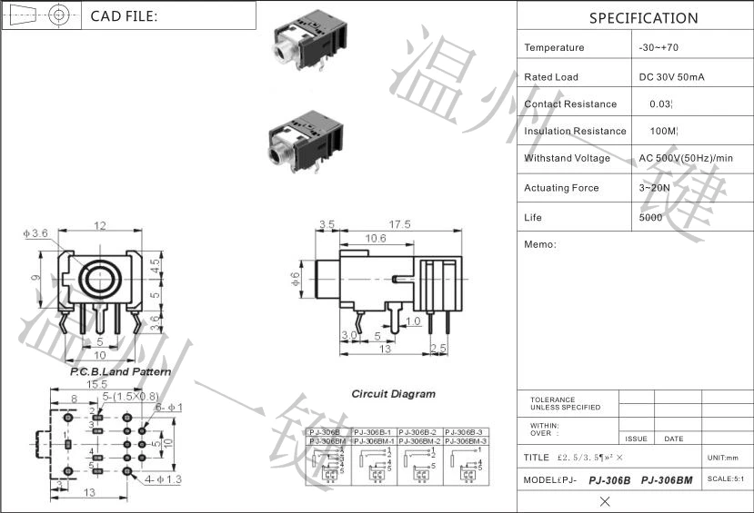 

10 pcs PJ-306BM power outlet 3.5 earphone socket 11 feet pin 5 fixed foot 3.5MM socket female seat