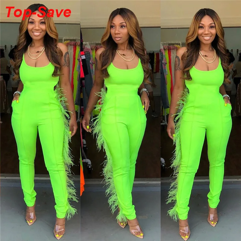 Модный женский сексуальный комбинезон уличная одежда неоновый Новинка 2020 года