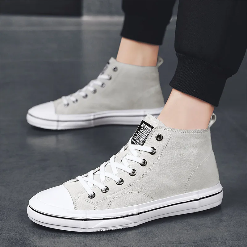 Mens Casual shoes Genuine Leather High top Spring Shoes Lace up Ankle Boots for men Top Trend Man | Обувь
