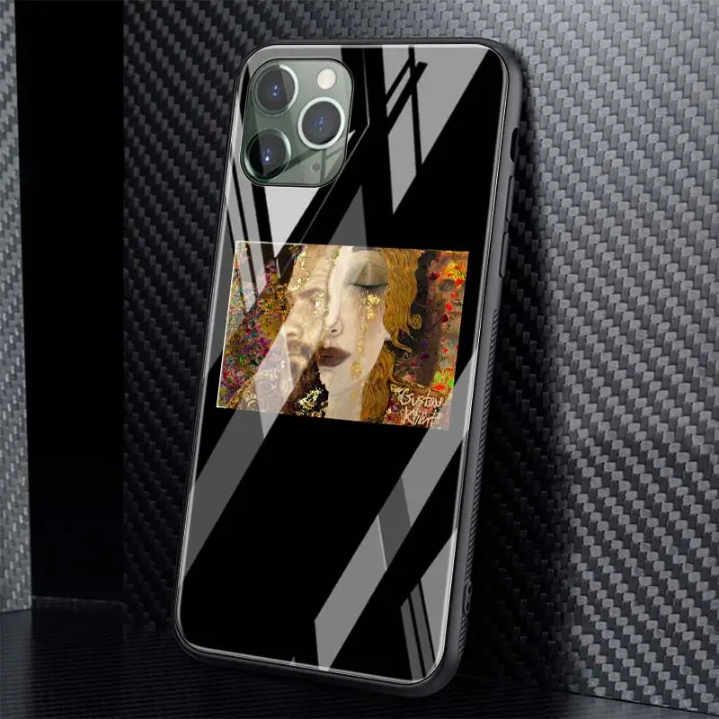 Чехол Gustav Klimt the kiss из закаленного стекла с рисунком для iPhone 11 12 13 Pro MAX Mini 7 8 X XR XS 6 6S