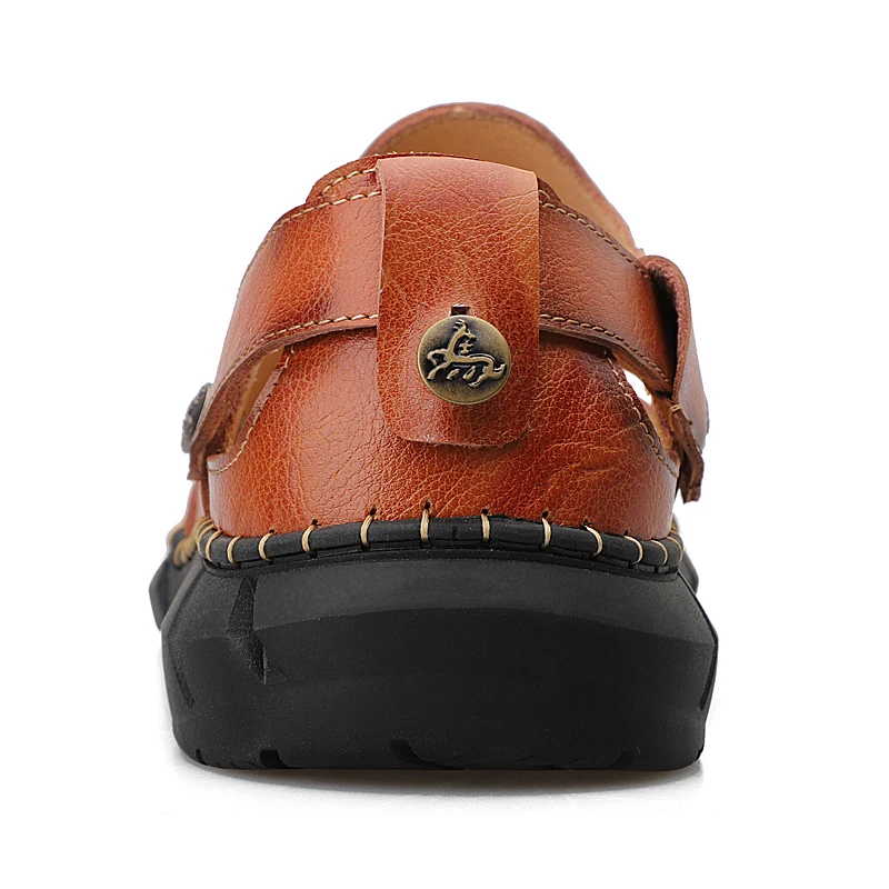 VRYHEID Summer New Genuine Leather Men Sandals Handmade Breathable Casual Flats Shoes Slip On Walking Big Size 38-50 | Обувь