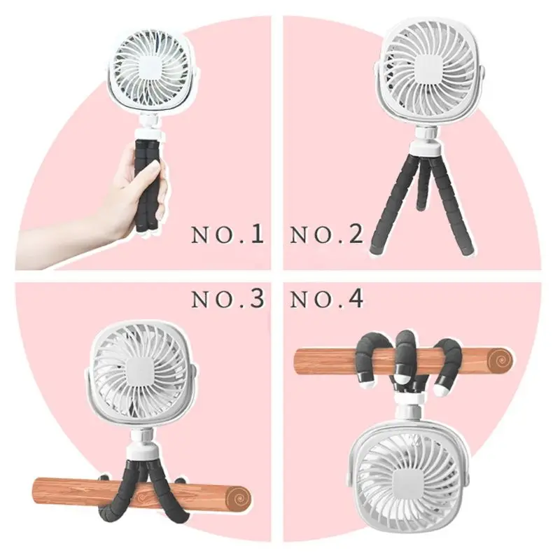 

Flexible 3 Speed 360 Rotatable Handheld Desk Fan USB Rechargeable Fan for Baby Stroller/Bike/Camping/BBQ/Gym/Car Seat