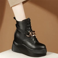 platform pumps women lace up genuine leather wedges high heel ankle boots female winter round toe fashion sneakers casual shoes