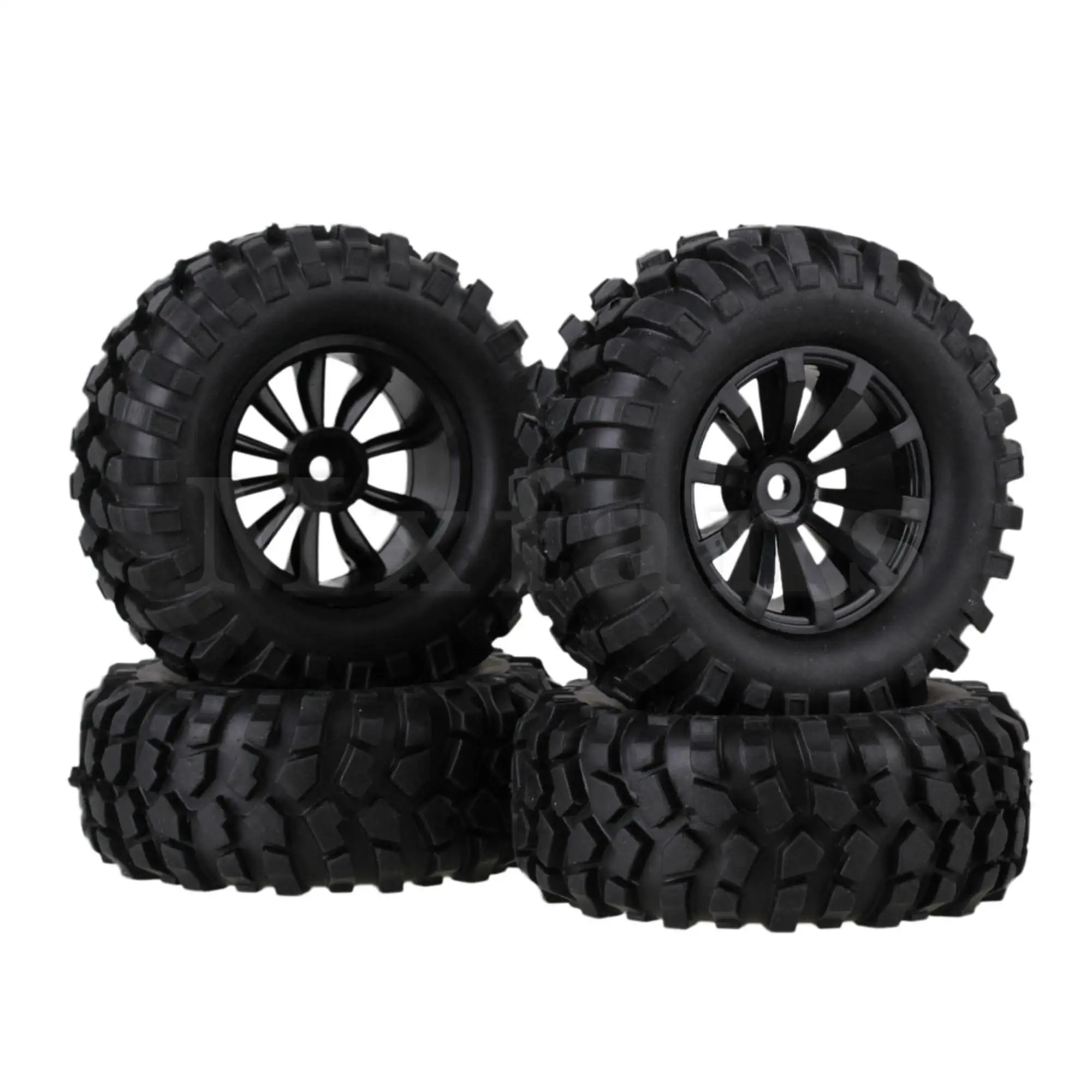 4pcs Rubber Tire 96mm & Black 10 Spoke Wheel Rim for RC1:10 Rock Crawler