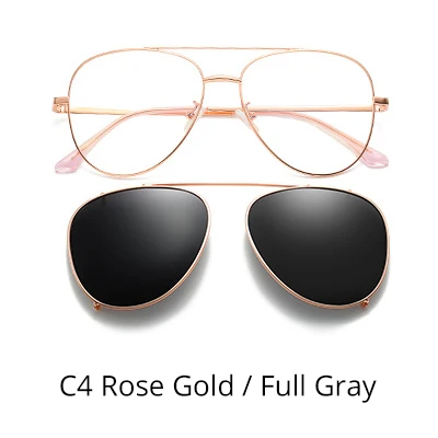 C4 Rose Gold-Gray Ralferty Prescription Sunglasses Women Men Polarized Clip On Glasses Pilot Myopia Ladies Spectacle Frame 0 Degree Z17208 - Цвет линз: C4 Rose Gold-Gray