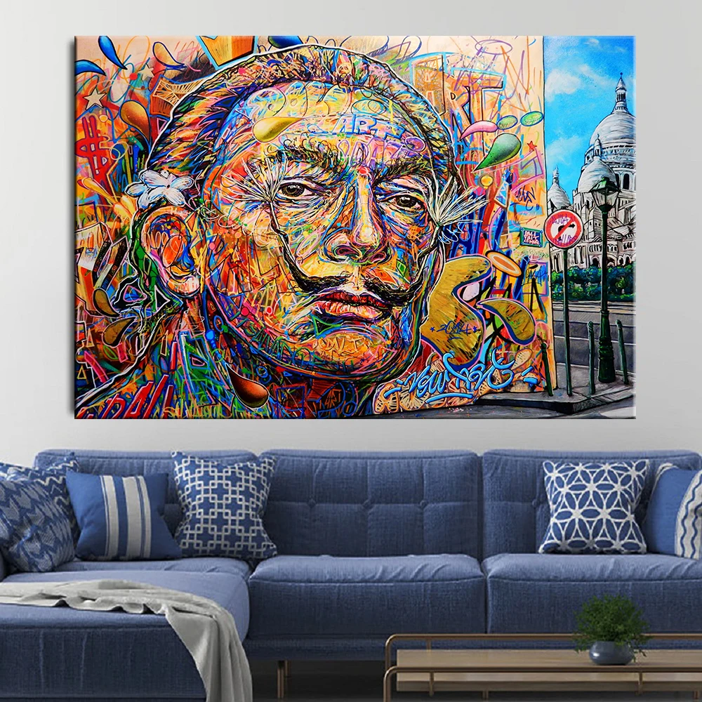 

Abstract Dali Graffiti Art Canvas Paintings On the Wall Art Posters And Prints Street Art Canvas Pictures Living Room Home Decor