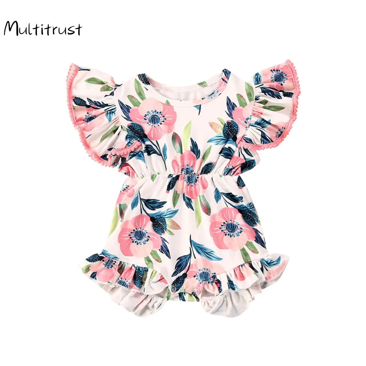 

Infant Baby Girls Floral Print Bodysuits Ruffles Short Sleeve 2020 Summer Lovely Jumpsuits 0-24M