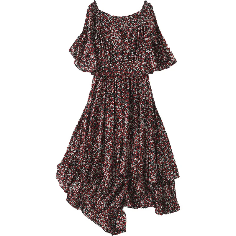 

New products spring and summer 2020 temperament silk dress women s floral slim mulberry silk long