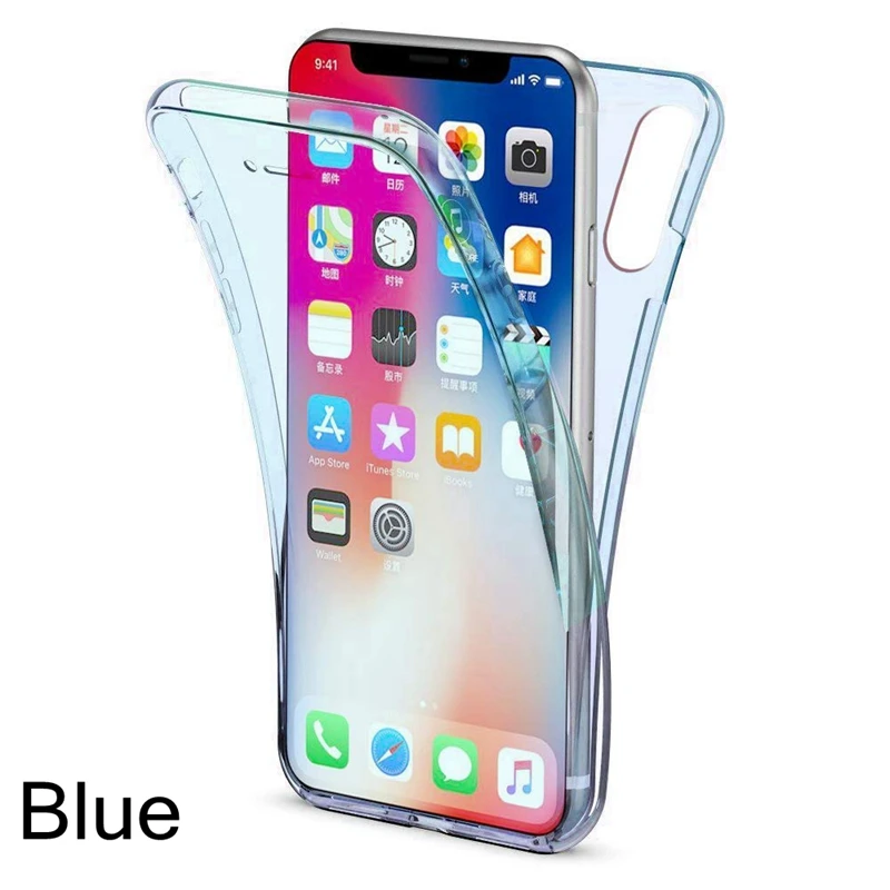Всего тела 360 градусов Прозрачный чехол для iphone 11 Pro MAX 10 XR X XS MAX 6, 6 S, 7, 8plus, спереди и длинное сзади 2 слоя протектор Мягкий ТПУ чехол с мультипликационным рисунком - Цвет: Blue