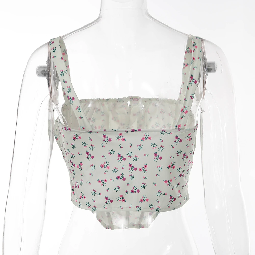 

Summer Fashion Lace up Crop Top Floral Print Camisole Tops 2020 Fashion Women Spaghetti Strap Sleeveless Sexy Streetwear Tops