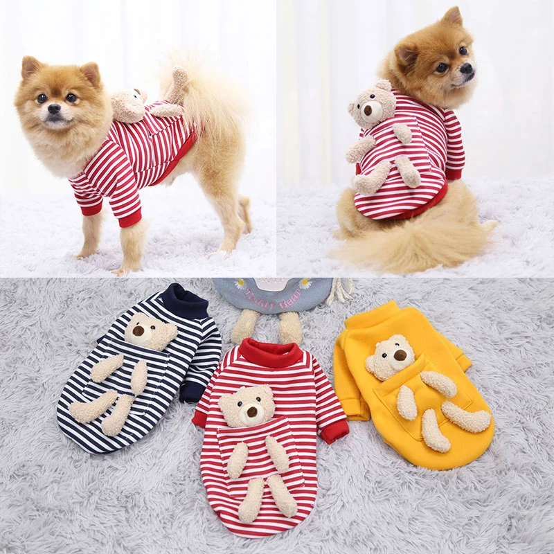 

Striped Dog Hoodie Autumn And Winter Bear Pocket Cute Warm Casual Pet Hoodie Cartoon Bear Clothes Daily Commuter Pet Supplies