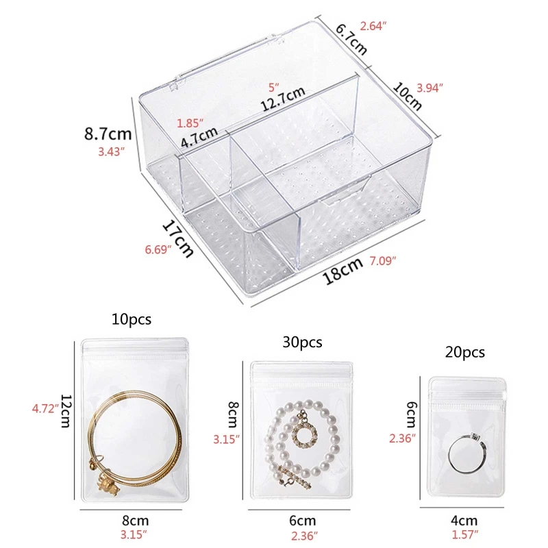 

N58F Earrings Organizer Storage Holder Box Jewelry Storage Case with PVC Storage Bags for Necklace Bracelets Earrings