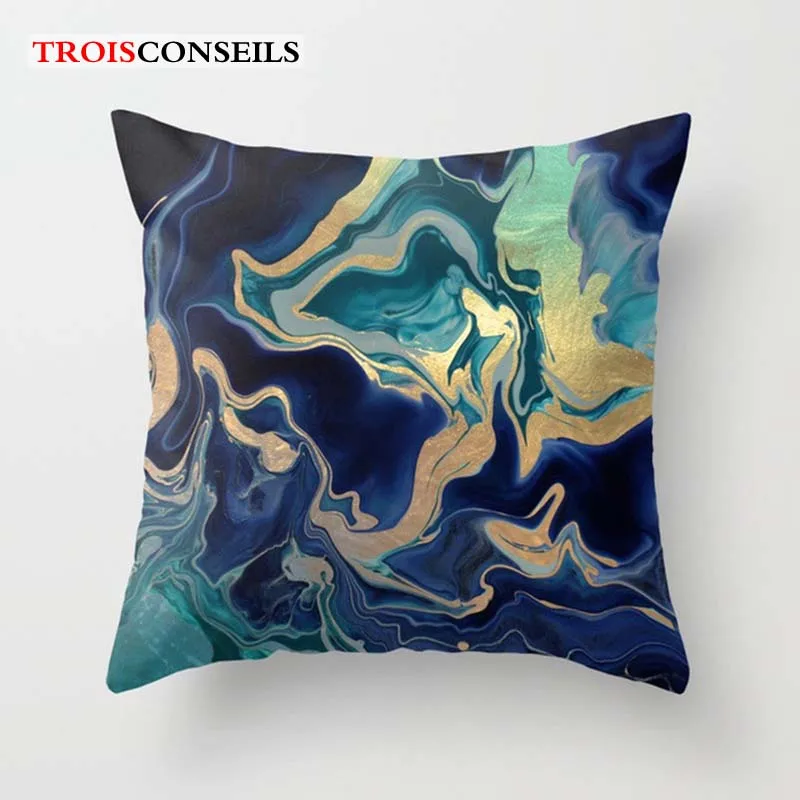 

45*45cm Teal Blue Cushion Cover Nordic Marble Pillowcase Polyester Peachskin Geometric Pillow Case Living Rome Throw Pillowcase
