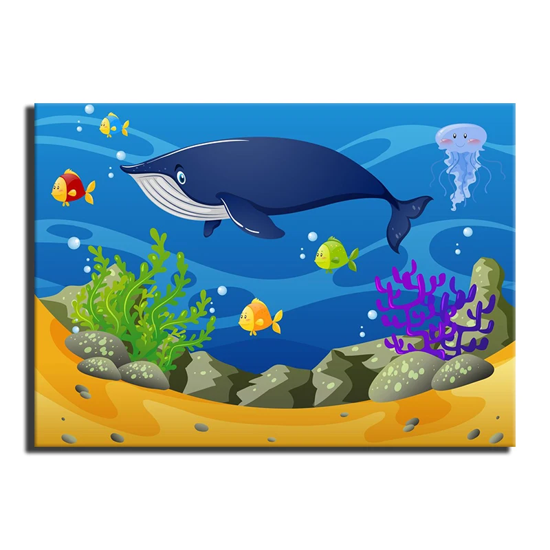 

Underwater World Ocean Whales and Sharks Paintings Canvas Wall Decor Abstract Modern Giclee Print Artwork Home Decor