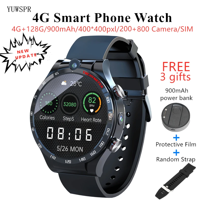 Мужские Смарт-часы с сенсорным экраном 128 дюйма 4 Гб + 1 6 ГБ Android 10 | Электроника