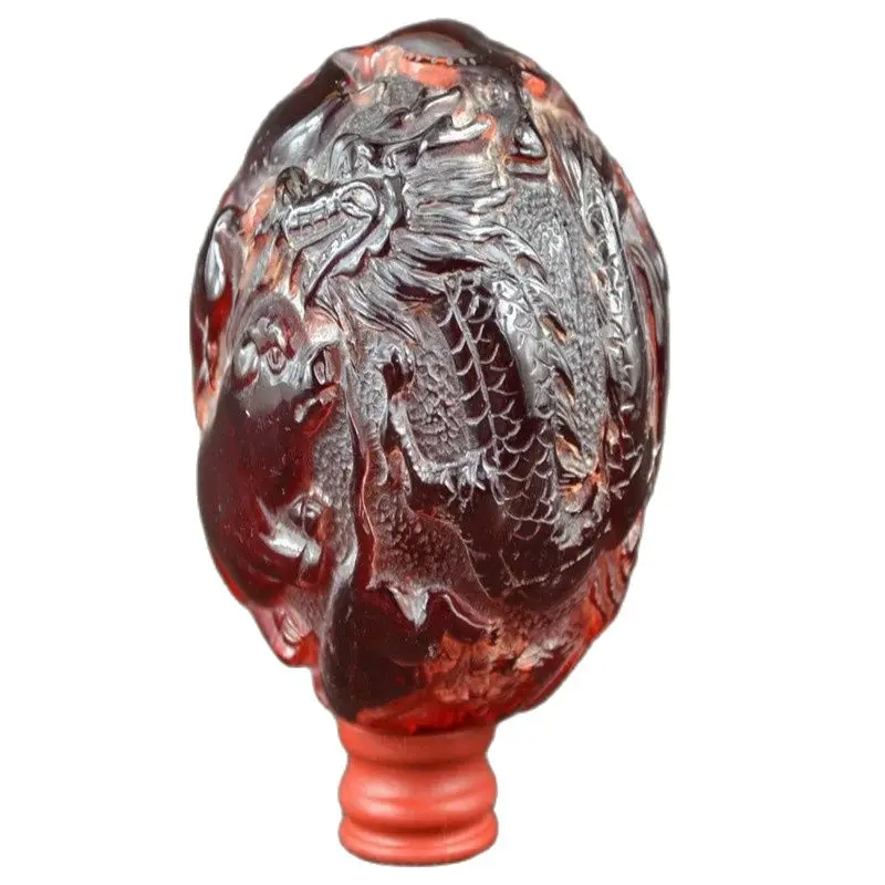 

Amber hand carved amber 12 Dragon Statue and shelf