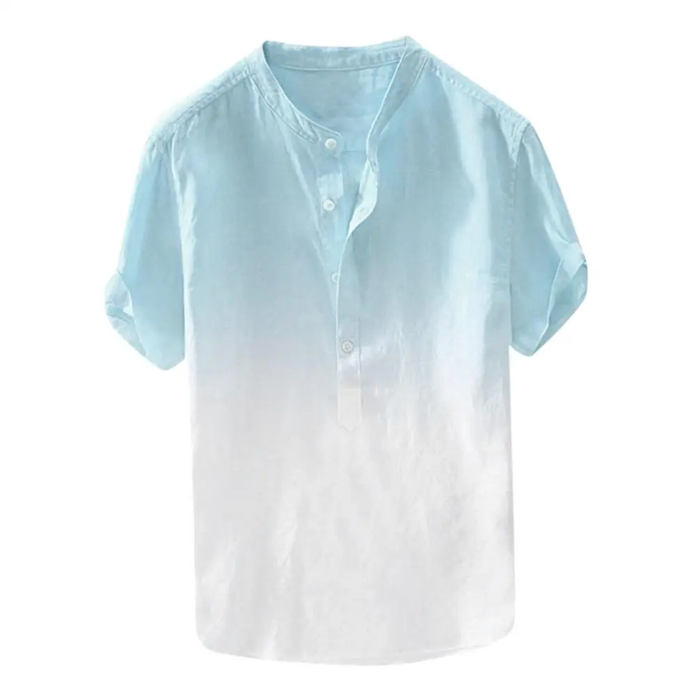 Light blue Летняя мужская гавайская рубашка, повседневная, модная, короткий рукав, крашеная, градиентная, хлопковая рубашка, мужская рубашка - Цвет: Light blue