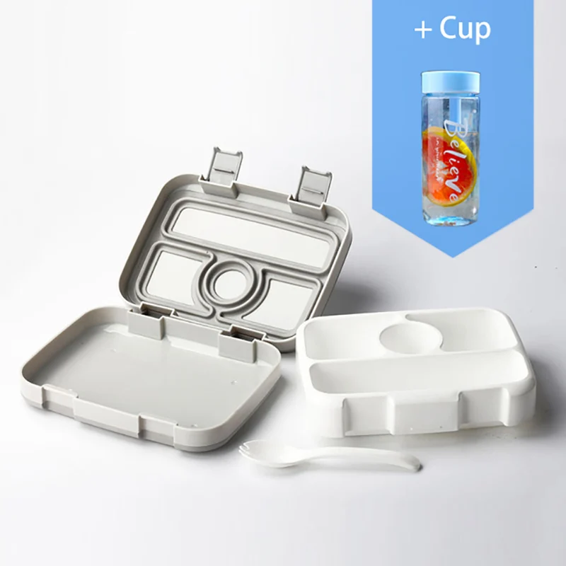 Gray 4 and cup Baispo Microwavable квадратная коробка для обеда для детей Герметичный пищевой контейнер с отделениями BPA бесплатно ланчбокс для пикника школы - Цвет: Gray 4 and cup