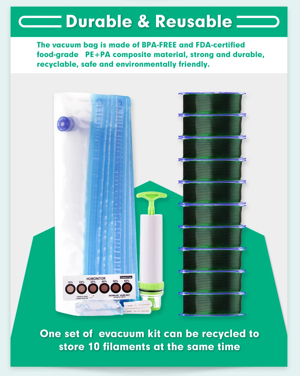 eSUN Vacuum Sealed Storage Bag Kit for 3D Printer Filament Spools