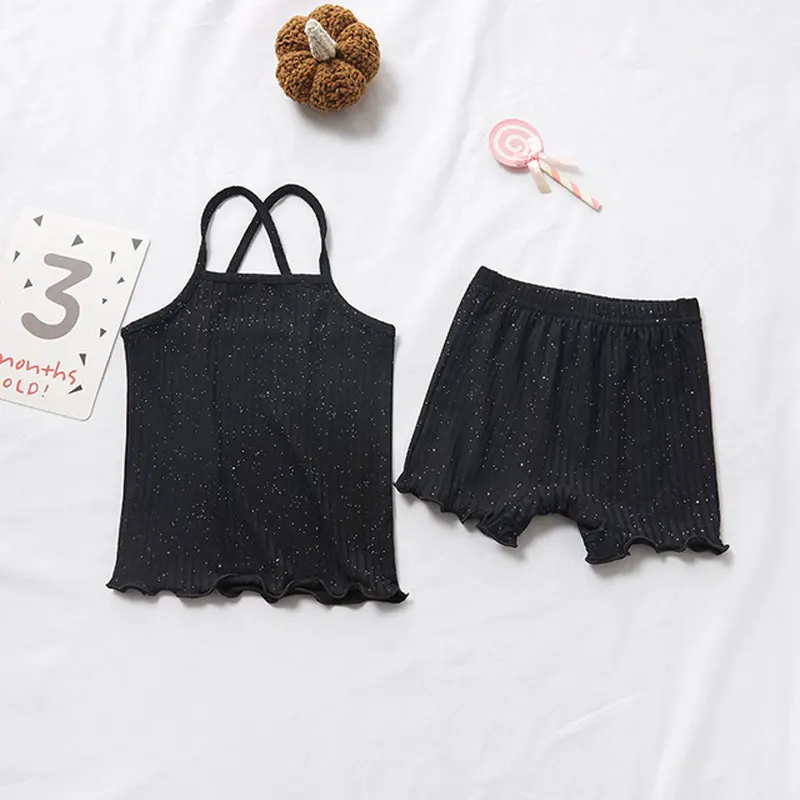

Children's Camisole Set Modal Pajamas Set For Girls Sequins Summer T-shirt+shorts Clothing Sets Home Kids Underwear