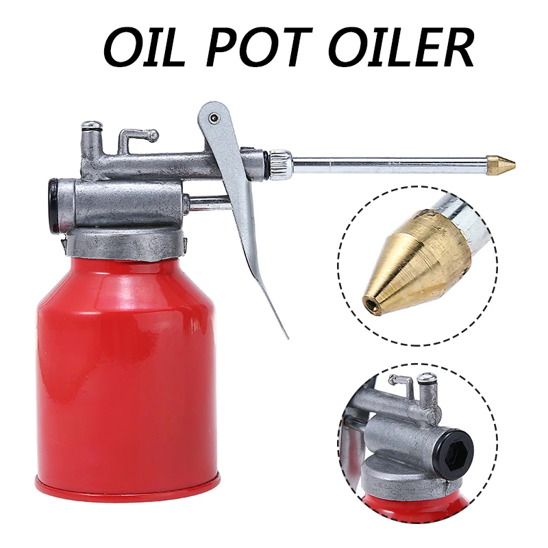 1pc Oil Can Oiler 250ml For Home Tools Supplies Die Cast Body With Rigid Spout Thumb Pump Injector |