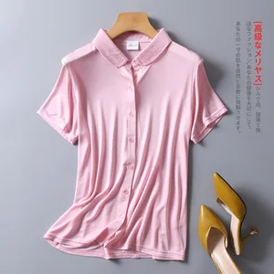 Женская рубашка с отложным воротником и коротким рукавом, 50% шелк, 50% вискоза