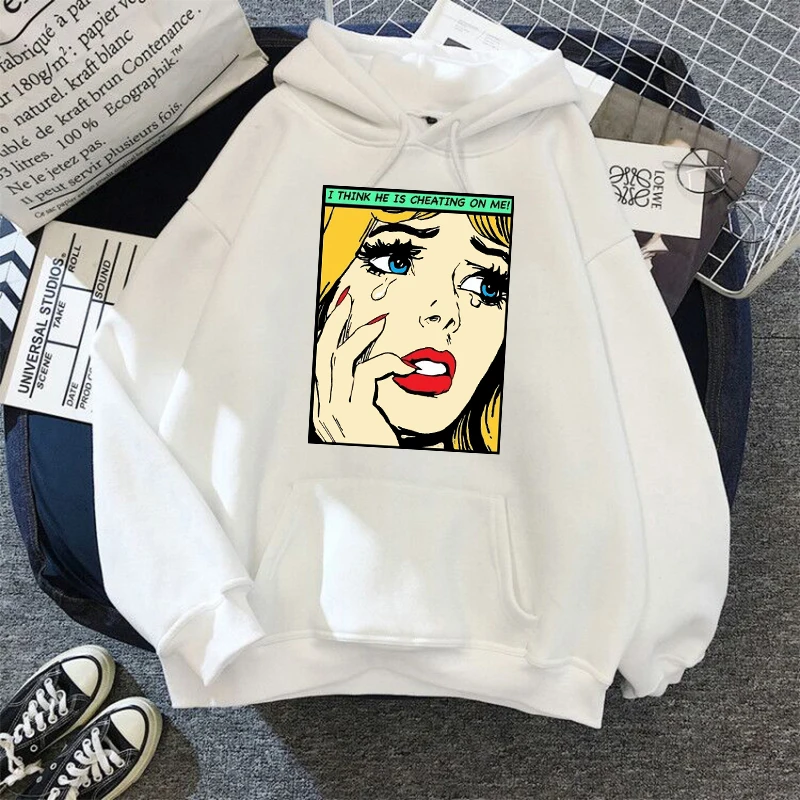

I THINK HE IS CHEATING ON ME Fashion Hoodies Female Vintage Casual Punk Hip Hop Hooded S-3XL Sweatshirts Women Clothes Goth