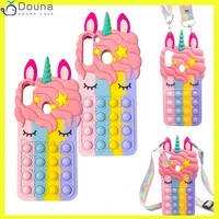 Cute Unicorn Lanyard Case for Xiaomi Redmi Note Pro 10s Poco Relieve Stress Pop Push Bubble Soft Phone Cover