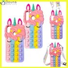 Милый 3D чехол с единорогом и ремешком для Xiaomi Redmi 9A, Note 10, 9, 8 Pro, 9s, 10s, Poco M3, снимает стресс, поп, пузырьки, мягкий чехол для телефона