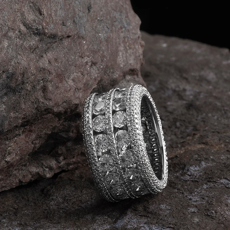 Высокое качество широкое кольцо Bling CZ Кристалл унисекс панк хип хоп кольца для