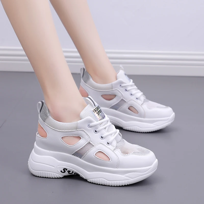 

Casual White Shoes Women Chunky Sneakers Platform zapatos de mujer New chaussures femme Brand Ladies footware Patchwork U21-55