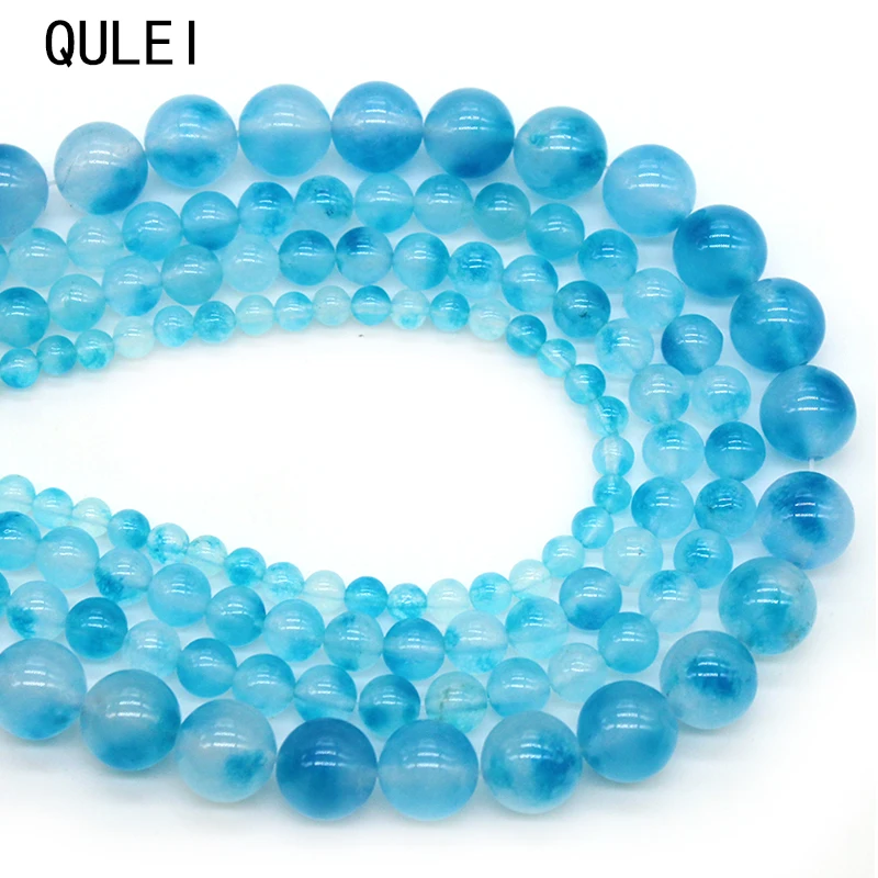 Бусины из натурального камня поплавковая синяя нить 4/6/8/10/12 мм для изготовления