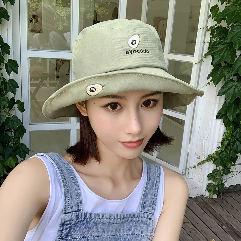 Oloey Avocado Fruit Element Embroidery Cute Bucket Hats Women Summer Solid Sweet Letters Sun Hat Femme Big Brim Fisherman | Аксессуары