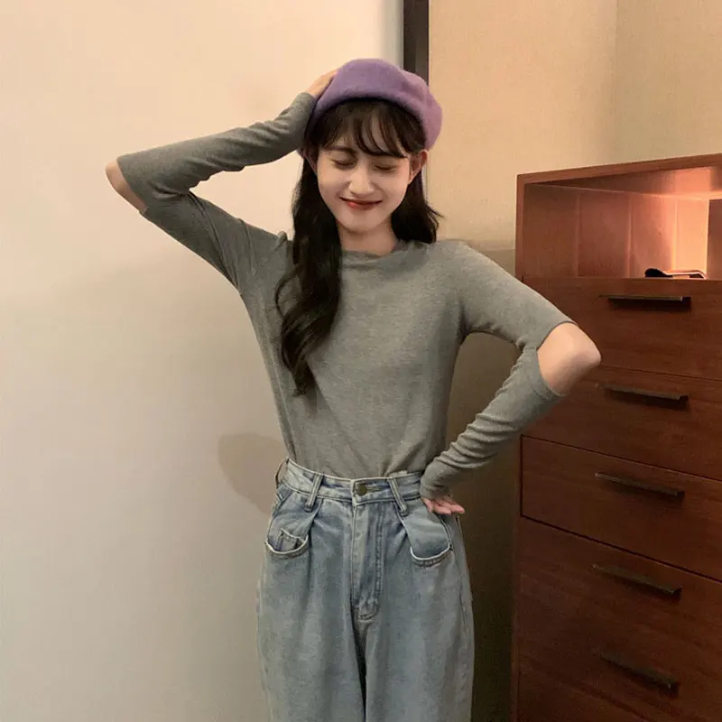 Стильная водолазка с открытыми плечами вязаный свитер для женщин Осенний Модный