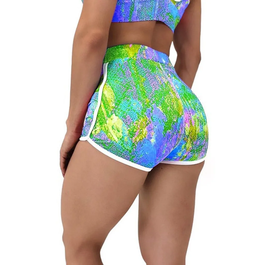 2020 Women Yoga shorts Workout Gradient Serpentine Print Sport Shorts Hips High Waisted Booty Fitness Gym Leggings | Спорт и