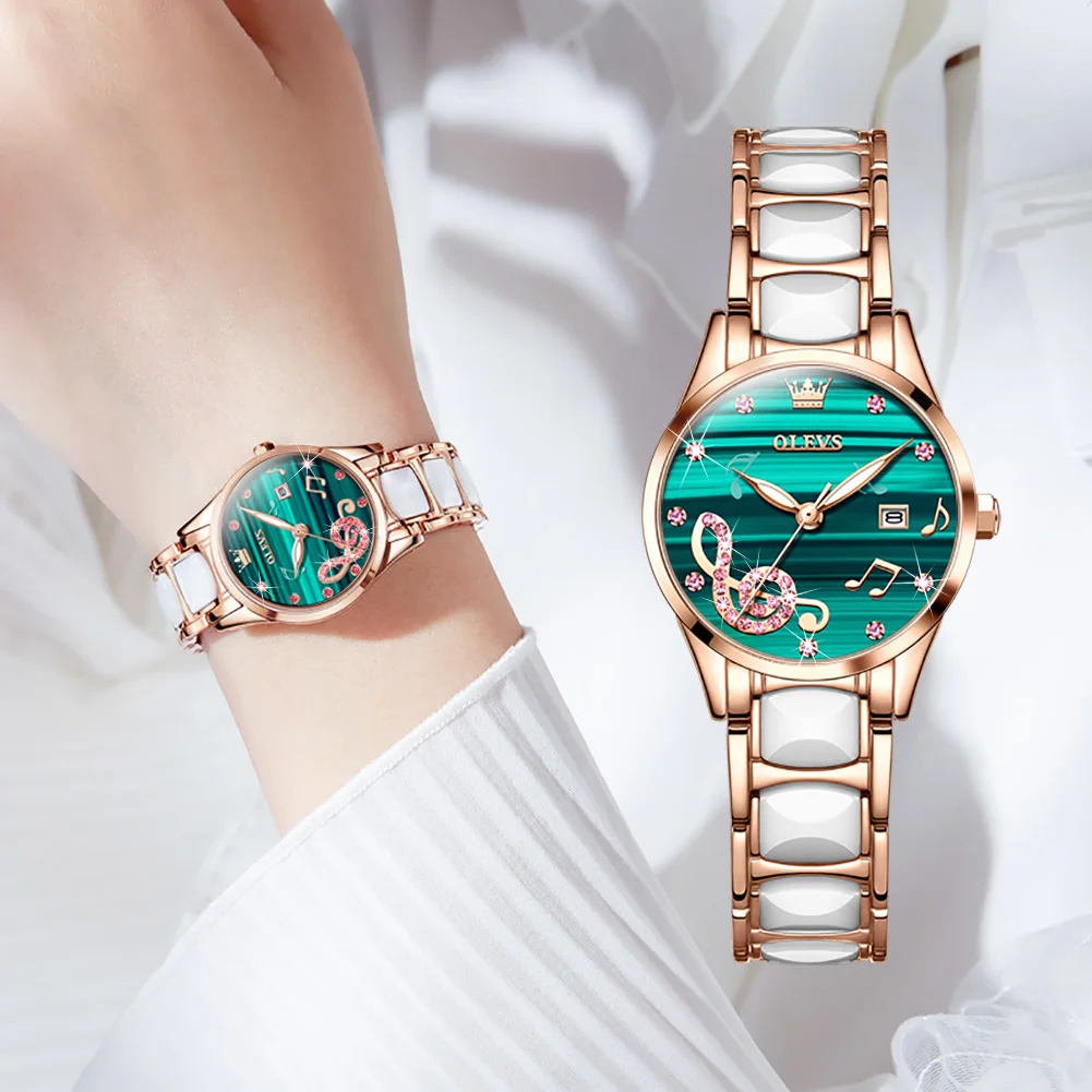OLEVS Designer Auto Date Quartz Watches Women Luxury Top Brand Ceramic Stainless Steel Diamond Music Ladies Wrist Watch enlarge