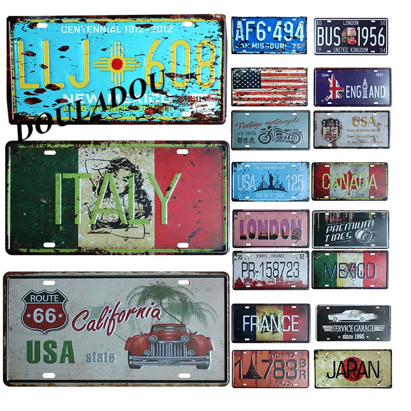 

[Douladou] New Country Flag License Plate Store Bar Mural Rust Painting Vintage Metal Tin Sign Home Decor Plaques Poster 30*15CM