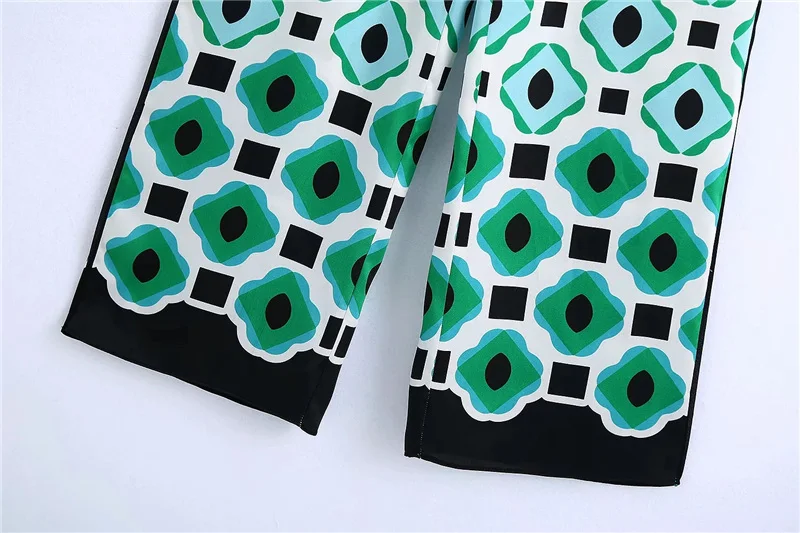 

Drawstring Female Ankle Trousers Women Chic Fashion Geometric Print Wide Leg Pants Vintage High Waist Waist