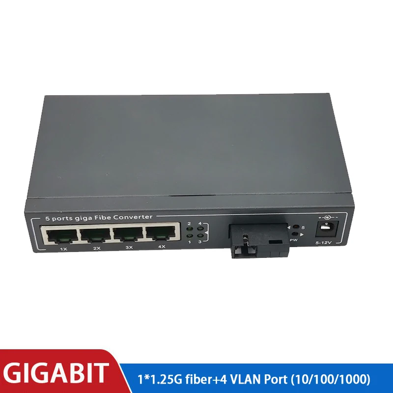 Волоконный коммутатор VLAN Ethernet 4 RJ45 1 SC виртуальный канал медиа конвертер