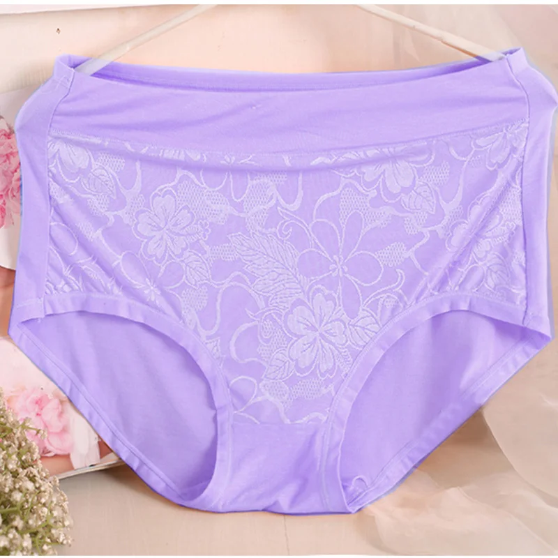 Light Purple Женские трусики размера плюс с высокой талией, нижнее белье для девушек, Модальные трусы большого размера, модные Хлопковые женские трусики большого размера с цветочным рисунком - Цвет: Light Purple