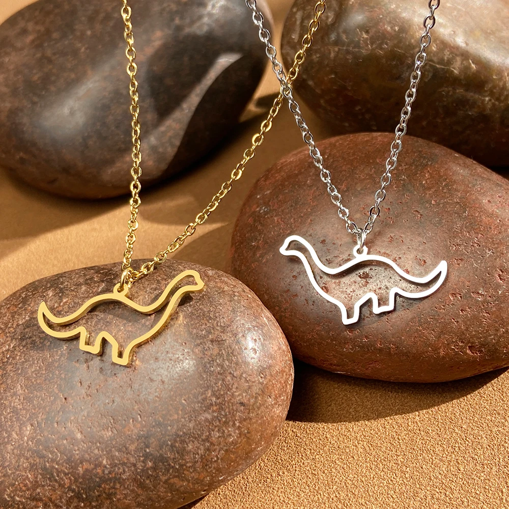 Stainless Steel Necklaces Hollow Dinosaur Animal Pendant Man's Chain Choker Fashion Necklace For Women Jewelry Party Best Gifts images - 6