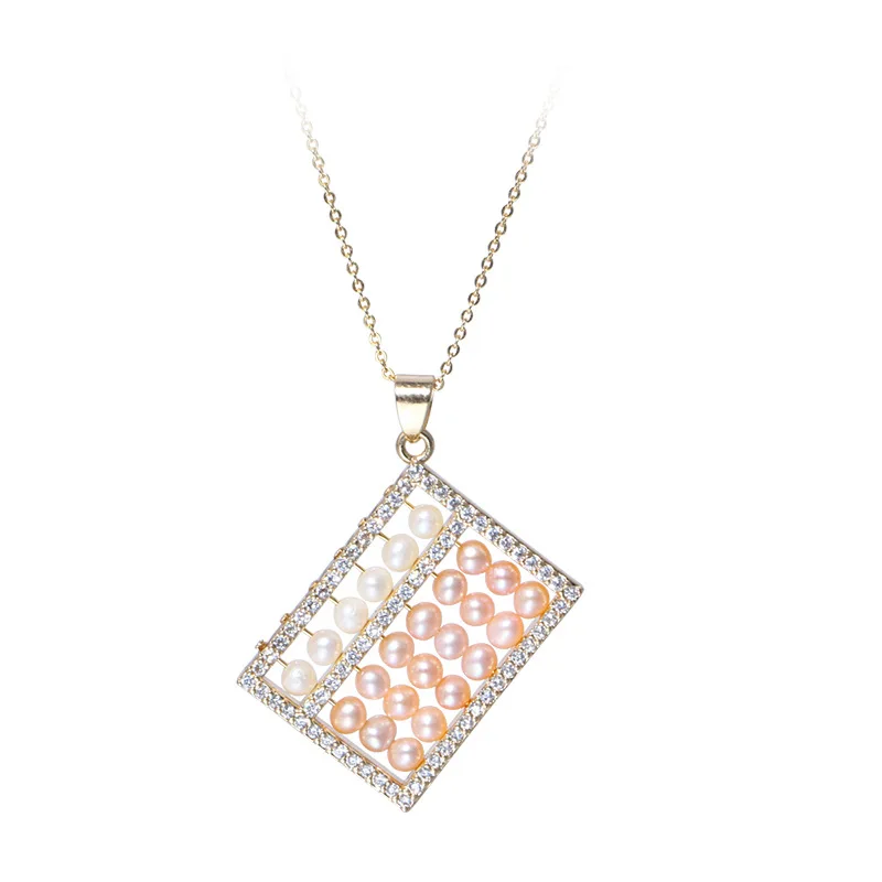 

14K Gold Plated Micro-inlaid Zircon Abacus Pendant Female Necklace 210326-94