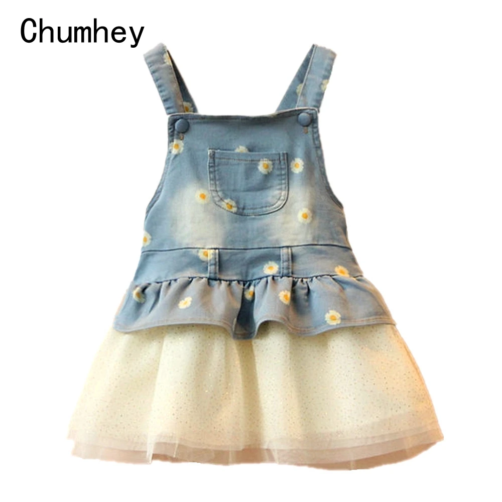 Chumhey 1-6T Kids Sundress Summer Girls Jeans Suspender dress Overalls Baby Straps Denim Bib Dress Toddler Clothing Bebe Clothes | Детская