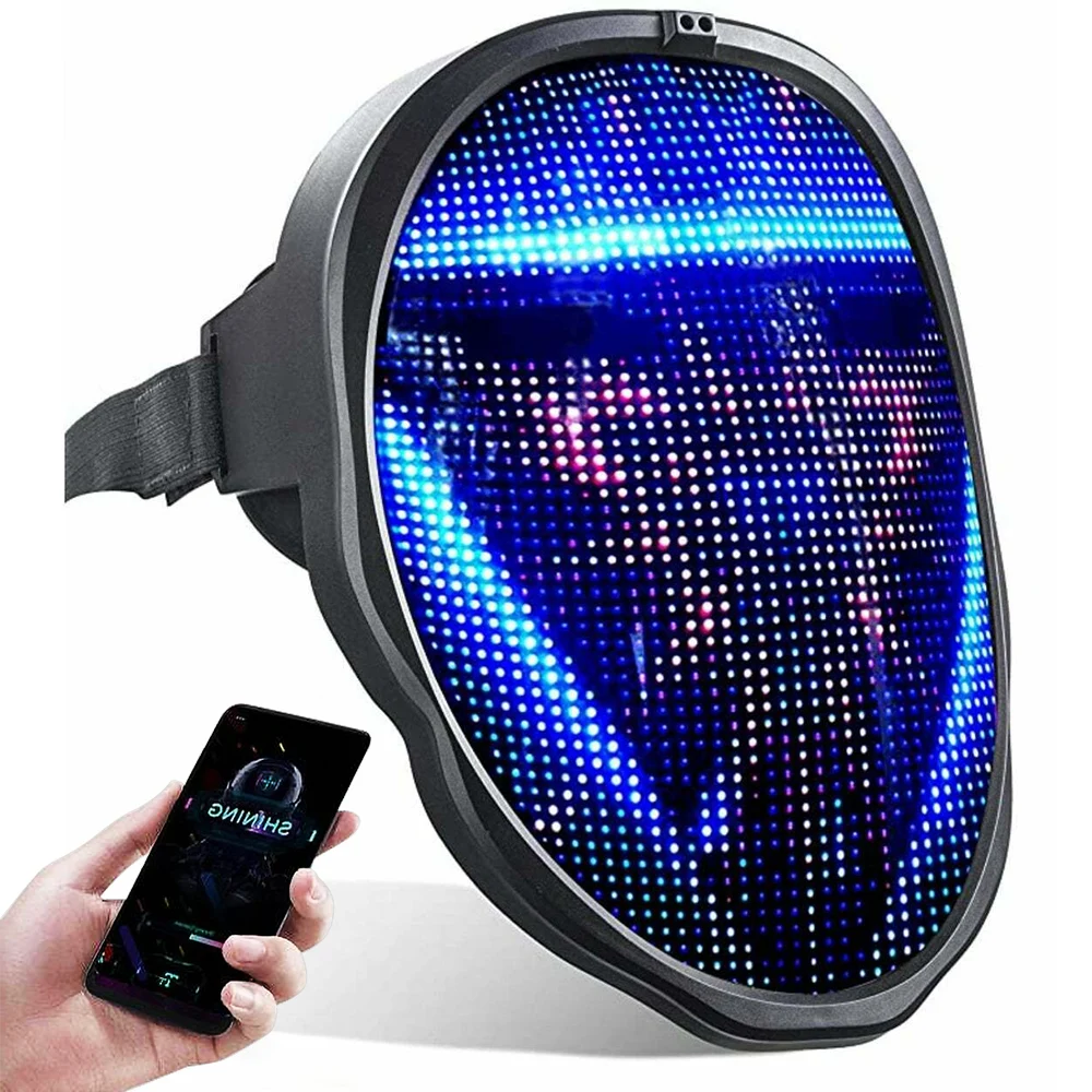 Bluetooth Led Lights Up Party Mask DIY Picture Editing Programmable LED Luminous App Control For Halloween Masquerade | Дом и сад